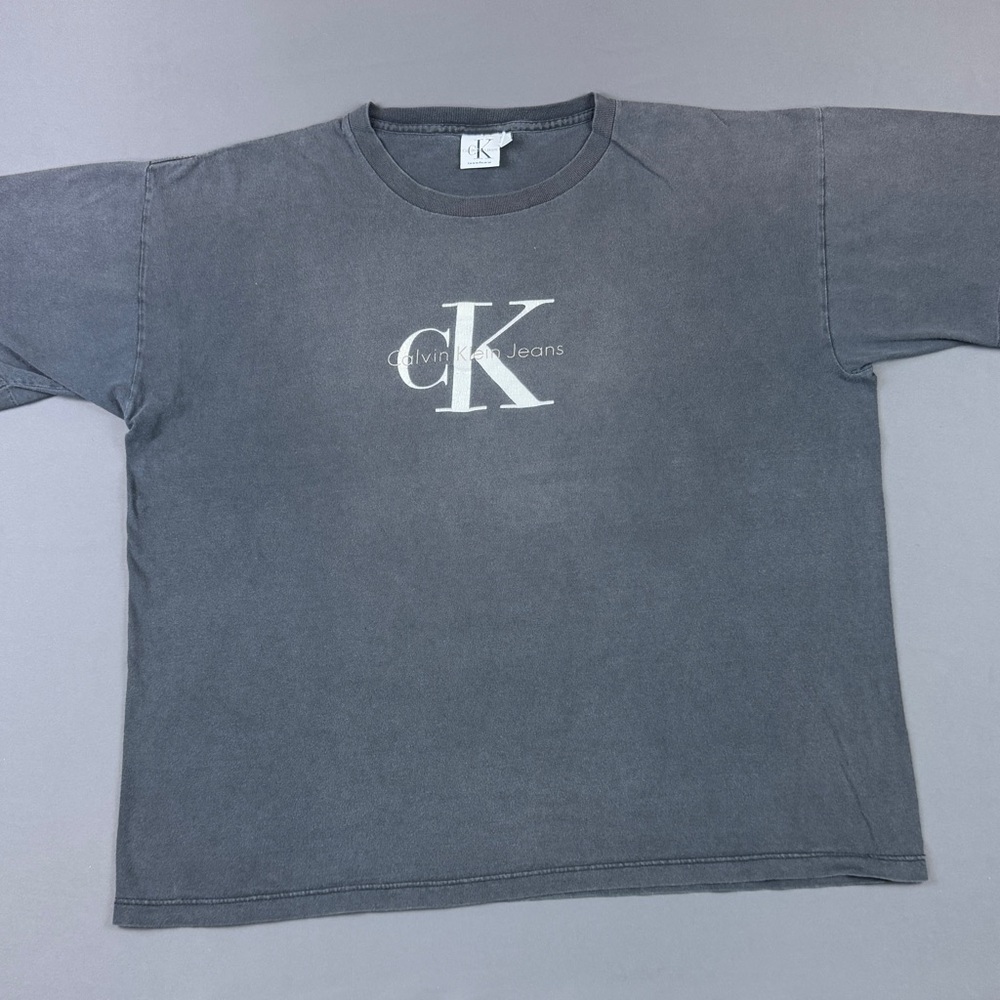 Vintage 90s Calvin Klein Classic Logo CK Black Faded Single Stitch Shirt Hype